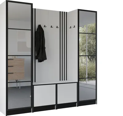 Image de KIER FURNITURE Armoire EDEN, armoire de chambre, penderie, armoire d'entrée, blanche, 212,8 x 205 x 39 cm