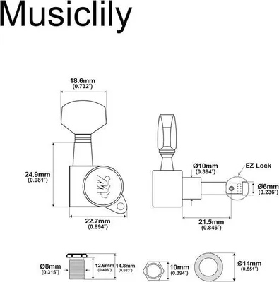Produktbild von 6-Saiten Mechanik für Fender Stratocaster und Telecaster - Elektrische Gitarre schwarz, Metall