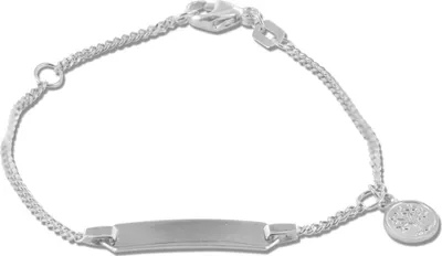 Produktbild von New Bling 9NB-0875 Zilveren Babyplaatbandje - Armband - Rechthoek - 18 x 4,5 mm - Hangertje - Levensboom - 6,3 mm Doorsnee - Gourmette - 1,7 mm - 12 + 2 cm - Rhodium - Zilver