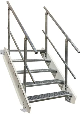 Produktbild von 5 Stufen Stahltreppe Weiß Breite 110 cm Geschosshöhe 70 - 105 cm 2x Geländer
