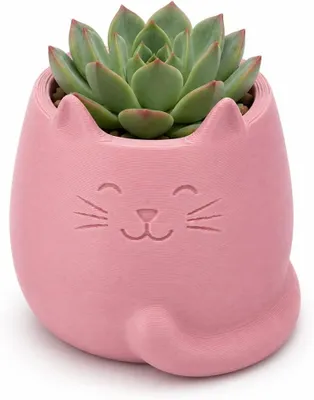 Productafbeelding van Roze bloempot met kattenmotief, geschikt voor kleine vetplanten, cactussen en als decoratie