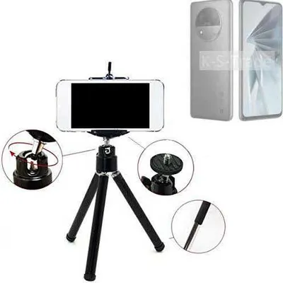 Produktbild von K-S-Trade Smartphone Stativ Dreibein kompatibel mit ZTE Extress 50  Tripod aus Aluminium Klemmstativ Stativ Adapter für Mobiltelefone schwarz 1x
