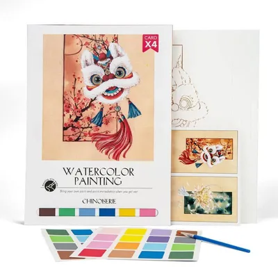 Image de Kit de peinture aquarelle Asie Mystérieuse - 4 feuilles à motif - Kit DIY avec peintures & pinceau
