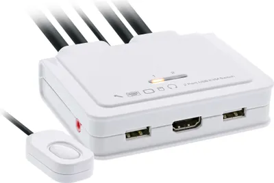 Produktbild von InLine KVM Switch, 2-fach, HDMI, 4K, USB, mit Audio, integr. Kabel, 3840 x 2160 Pixel, 4K Ultra HD, Weiß