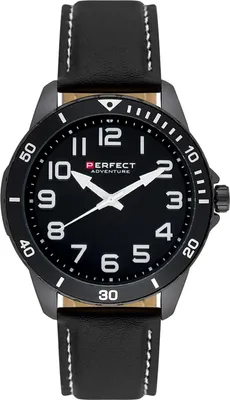 Produktbild von Klassische Herrenuhr Schwarz Edelstahl Leder Quarzwerk 30m wasserdicht PF01001