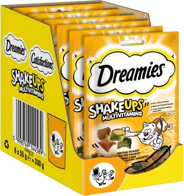 Produktbild von DREAMIES™ SHAKE UPS™ Multivitamins Portionsbeutel Geflügel Picknick 6 x 55g