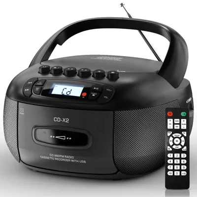 Produktbild von ZELURXX Multifunktionaler CD-Player, Bluetooth 5,1, CD/MP3, Kassettenrekorder, USB, FM/AM Radio, Fernbedienung, Schwarz