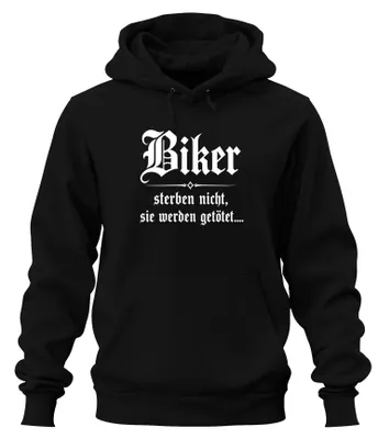 Obrázek produktu pro Mikina s kapucí "Motorkáři neumírají, jen dávají najevo sarkasmus", retro styl, černá, velikost 3XL