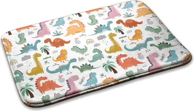 Produktbild von Kinderteppich Schlafzimmer Modern - 90 cm x 60 cm - Dinosaurier Und Pflanzen