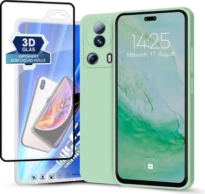 Produktbild von Hülle für Xiaomi 13 Lite 5G mit 9H Displayglas Displayschutz Plus Case Cover Bumper Silikon Softgrip Schutzhülle Farbe: Türkis