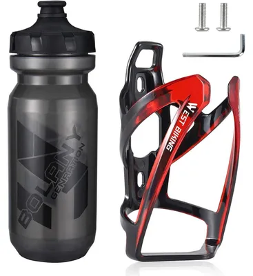 Productafbeelding van Fietshouder voor flessen, bekerhouder, rood+zwart, lichtgewicht, onbreekbaar, compatibel met flessen van 0,5-1,1 liter