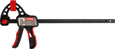Produktbild von STIER Einhandzwinge, 300 mm Spannweite, 80 mm Ausladung, zum Spannen und Spreizen, ergonomisch geformter Griff