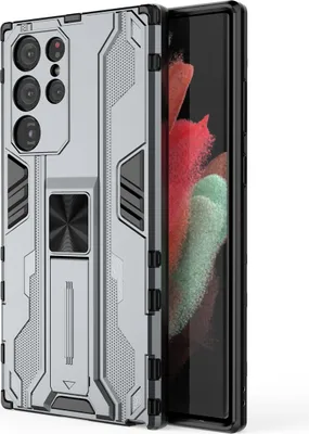 Produktbild von Galaxy S22 Ultra 5G Hülle, Dual Layer PC TPU Bumper Stoßfest Ständer Schutzhülle für Samsung Galaxy S22 Ultra 5G Grau
