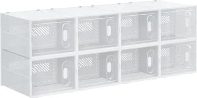 Produktbild von Modulares Regalsystem - 8-Würfel stapelbarer Schuhschrank - Für Kleidung Bücher Spielzeug - Kunststoff PVC - Weiß transparent