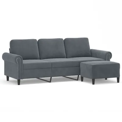Produktbild von vidaXL 3-Sitzer-Sofa mit Hocker Dunkelgrau 180 cm Samt