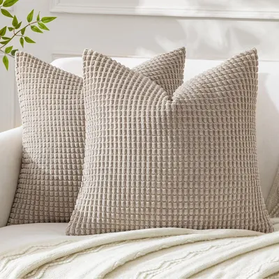 Productafbeelding van Kussensloop, 50x50 cm, zandkleur, kordsuède, set van 2
