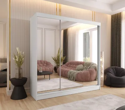 Produktbild von Schwebetürenschrank 3-türig 210x205x58 cm Weiß mit 3 Spiegeln – Moderner Kleiderschrank für Schlafzimmer und Flur