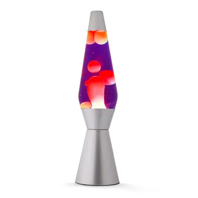 Produktbild von i-Total Lavalampe – Lavalampe – Stimmungslampe – 40 x 11 cm – Glas/Aluminium – 30 W – Lila mit gelber Lava – Silbergrau – XL1799