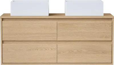 Produktbild von Badezimmer-Hängeschrank mit Doppelwaschbecken - Eichenfurnier - 120 cm - MILIPAM