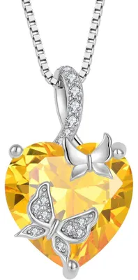 Productafbeelding van Ketting voor dames, vlinder- en hartvormig, met geboortesteen citrien, van 925 sterling zilver, 45+3 cm