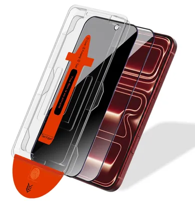 Produktbild von 2-Pack iPhone 18 Pro Displayschutzfolie (1 Privacy + 1 Klar) - Gehärtetes Glas | [Automatische Installation] - Blasenfrei