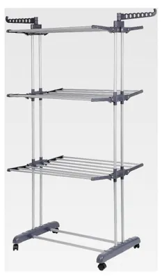Produktbild von Mobiler Wäscheständer mit klappbaren Seitenflügeln auf 3 Ebenen (Graues Silber, 75x64x170cm)