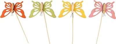 Produktbild von Blumenstecker Schmetterling Holzdeko Frühlingsdeko 8,5cm 12er Set bunt, 12 Stück
