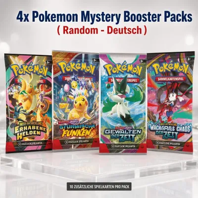 Produktbild von Pokémon Mystery Pack S – 4 Random Booster Packs – Deutsch – Pokémon TCG Sammelkarten