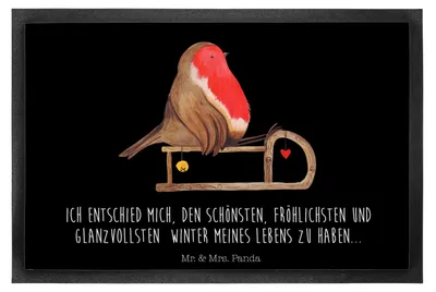 Produktbild von Mr. & Mrs. Panda Schmutzmatte Rotkehlchen Schlitten 40 x 60 cm - Schwarz - Geschenk, Fußabstreifer, Fussmatte, Sauberlaufmatte, fußmatte, Bodenvorleger, Weihnachten