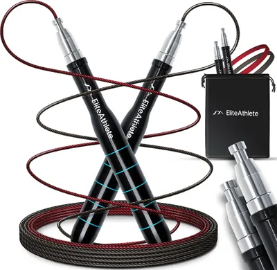 Produktbild von EliteAthlete® Springseil Erwachsene - Speed Rope mit Ersatzseil - Profi Kugellager - Skipping Rope - Jump Rope - Fitness Boxen - Sprungseil