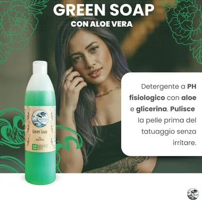 Produktbild von Water Law - Tattoo Green Soap 500 ml - Flüssigseife für Tätowierungen, Professionell mit Aloe Vera, Glycerin und Menthol