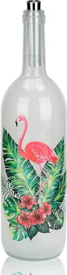 Produktbild von BRUBAKER Lichterflasche mit Aufdruck Flamingo mit Hibiskus 10 LED Lichter 34,7 cm Höhe Weiß