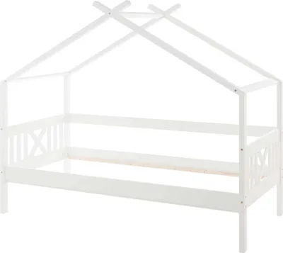 Produktbild von Hausbett - Weiß lackiert - Kiefer massiv - 90 x 200 cm - mit Überdachung