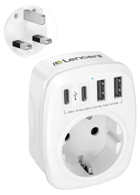 Produktbild von LENCENT Adapter England Deutschland Stecker, EU auf UK Reiseadapter