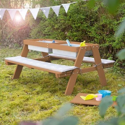 Produktbild von Famanu Kinderstuhl Set für den Außenbereich mit Spielablagen - Braun
