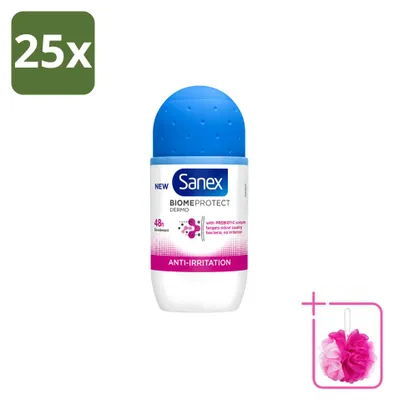 Productafbeelding van 25 x Sanex BiomeProtect Dermo Anti-Irritatie Deodorant Roll-on 50 ml - Voordeelverpakking - 25 stuks