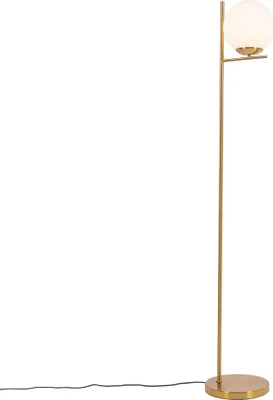 Produktbild von QAZQA - Design Art-Deco-Stehlampe aus Gold I Messing und Opalglas – Flore I Wohnzimmer I Schlafzimmer - Stahl Kugel I Kugelförmig I Länglich - LED geeignet E27