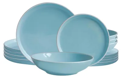 Produktbild von ECHTWERK 18-teiliges Vintage Tafelservice "Nerea" Nature-Design, für 6 Personen, Pastellfarbenes Geschirrset aus Steingut, Mint