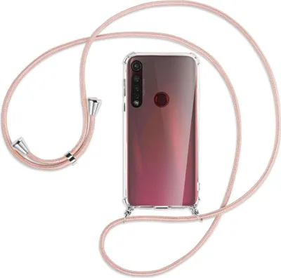 Produktbild von Handykette Backcover-Schutzhülle mit Band (Metall silberfarben) für Motorola Moto G8 Plus - roségold