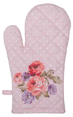 Zdjęcie produktu dla Clayre & Eef rękawica kuchenna 18x30 cm różowo-fioletowe bawełniane róże