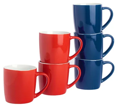 Produktbild von Argon Ta Farbige Kaffeetassen – 350 ml – Rot/Marineblau – 6er-Pack – Robuste Teetasse aus Steingut, spülmaschinen- und mikrowellengeeignet
