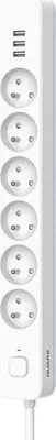 Image de Multiprise QUARX 6 Prises, 3 Ports USB, Câble 1.5m, Conforme NF, Usage Intérieur, Blanc et Gris