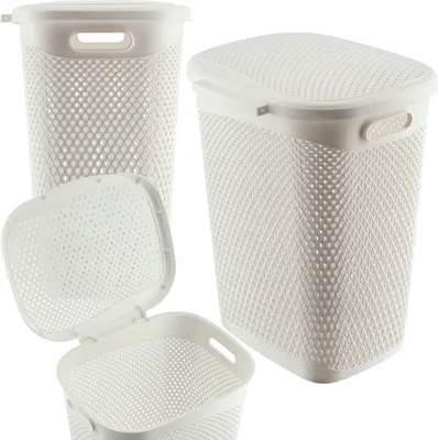 Produktbild von KADAX Plastik Wäschebehälter, Leichter Wäschekorb, Wäschesammler aus Kunststoff (Weiß)