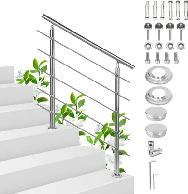 Immagine prodotto di Bettizia ringhiera corrimano scala in acciaio inox per scale balconi interni ed esterni 100cm (5 bretelle)