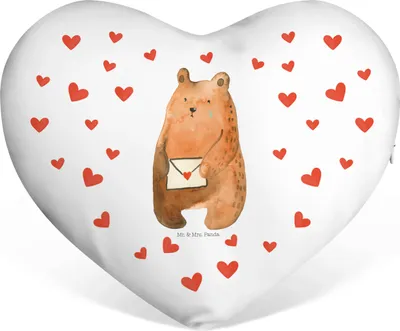 Produktbild von Mr. & Mrs. Panda Herz Kissen Bär Liebesbrief - Weiß - Geschenk, Dekokissen, Liebeskummer, dekoartikel, Kuschelkissen, Schmusekissen, Vermissen, Sofakissen, Partner, Teddy