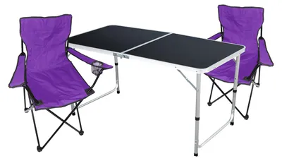 3tlg. Campingmöbel Set Tisch Tragegriff höhenverstellbar Stühle Lila mit Tasche