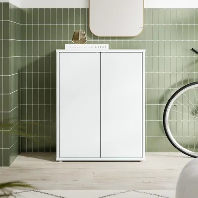 Immagine prodotto di Scarpiera Forte ALICE SPRINGS 70 80, mobile da corridoio moderno con 2 ante e 4 ripiani, materiale a base di legno, Secret Grey, 74,5 cm di larghezza x 99,1 cm di altezza x 34,9 cm di profondità