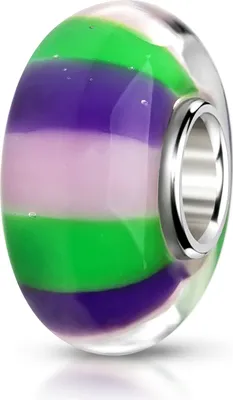 Produktbild von MATERIA by Matthias Wagner Glas Bead rosa lila grün Streifen Anhänger für Armband 1550