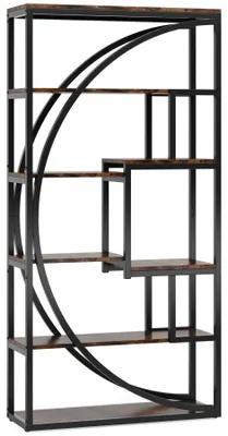 Obrázek produktu pro Etagérka – industriální styl – výška 180 cm – 5 úrovní – 8 otevřených přihrádek – dřevo – rustikální hnědá