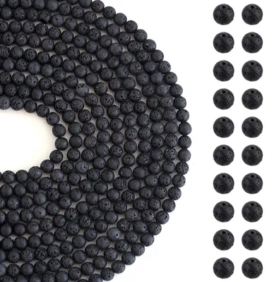 Image de Perles de lave, 6 mm, noires, 630 pièces, pour la fabrication de bijoux